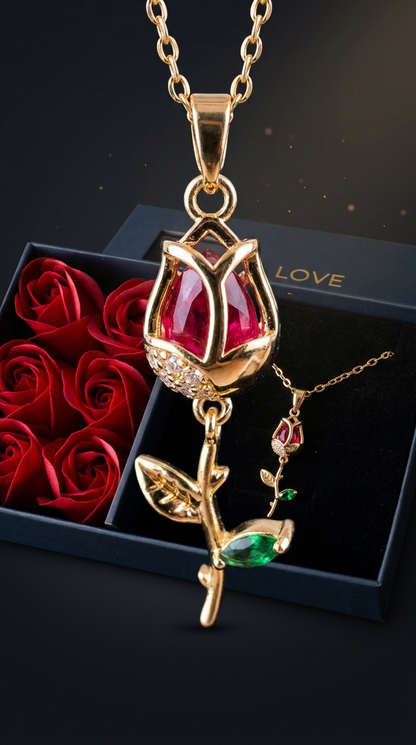 Collar Rosa Roja + Caja de 6 Rosas Eternas
